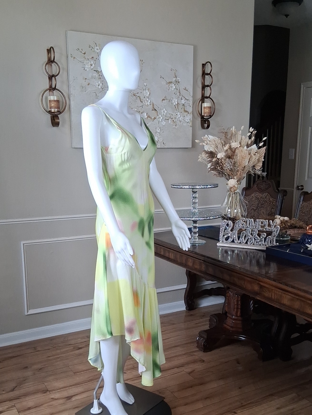 Women's Asymmetrical Summer Resort Slip Midi Dress in Lemon Tie-Dye Multi XS - Picture 13 of 16